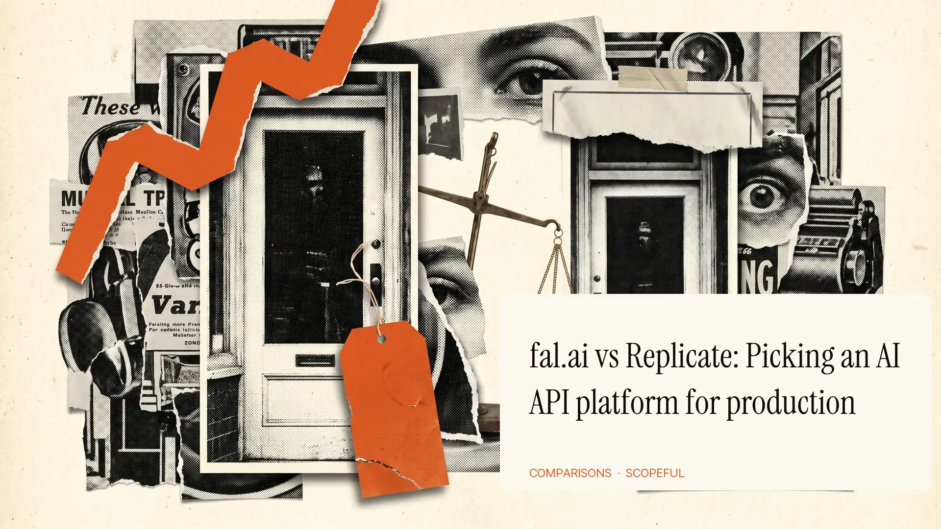 Editorial timeline diagram comparing fal.ai and Replicate API request flows. The orange queue segment on the fal.ai timeline is visibly shorter than the black queue segment on the Replicate timeline; both inference segments are identical. Caption reads Same render. Different queue.